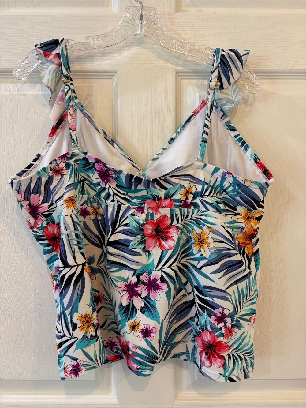 Time and Tru White Tropical Floral Swim Camisole with Teal & Multicolor Flowers - Picture 2 of 5